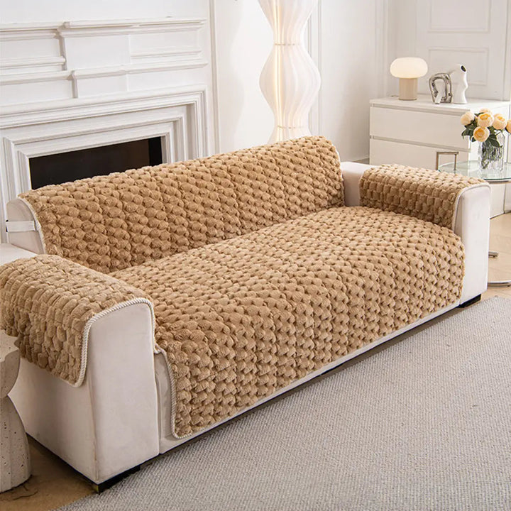 Plush Sofa Cover | One Piece Non Slip Couch Cover, Machine Washable