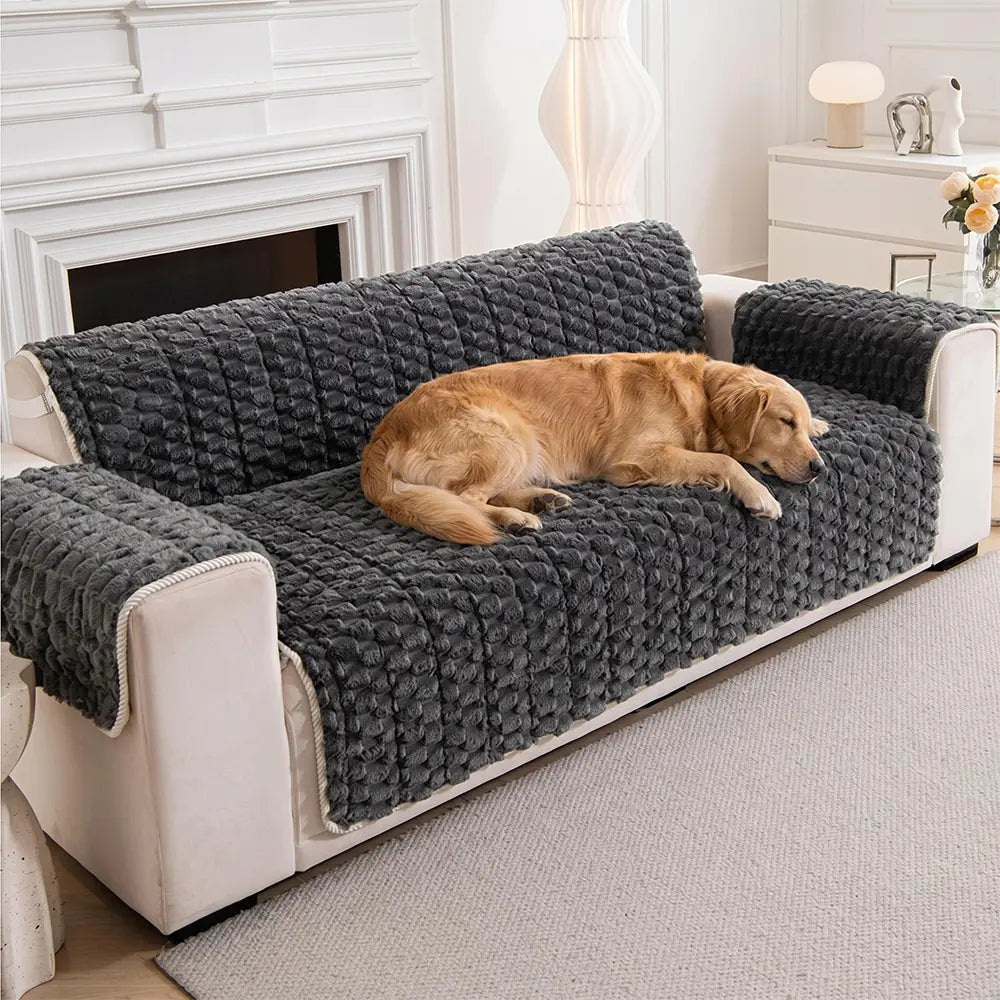 Plush Sofa Cover | One Piece Non Slip Couch Cover, Machine Washable