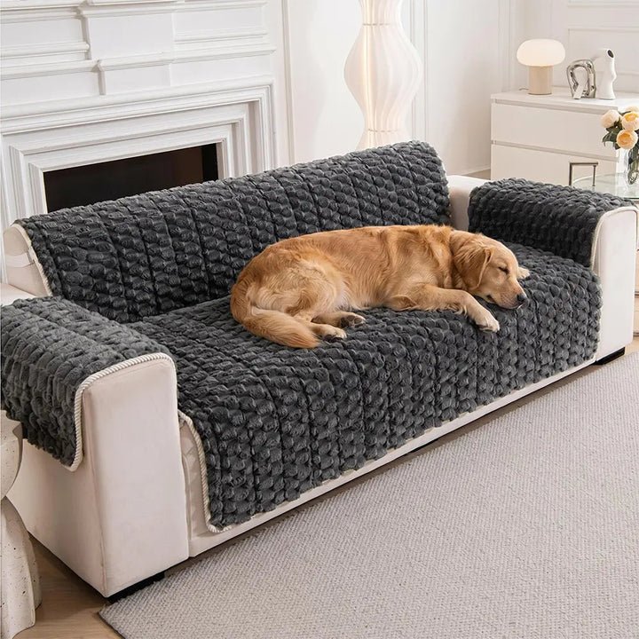 Plush Sofa Cover | One Piece Non Slip Couch Cover, Machine Washable