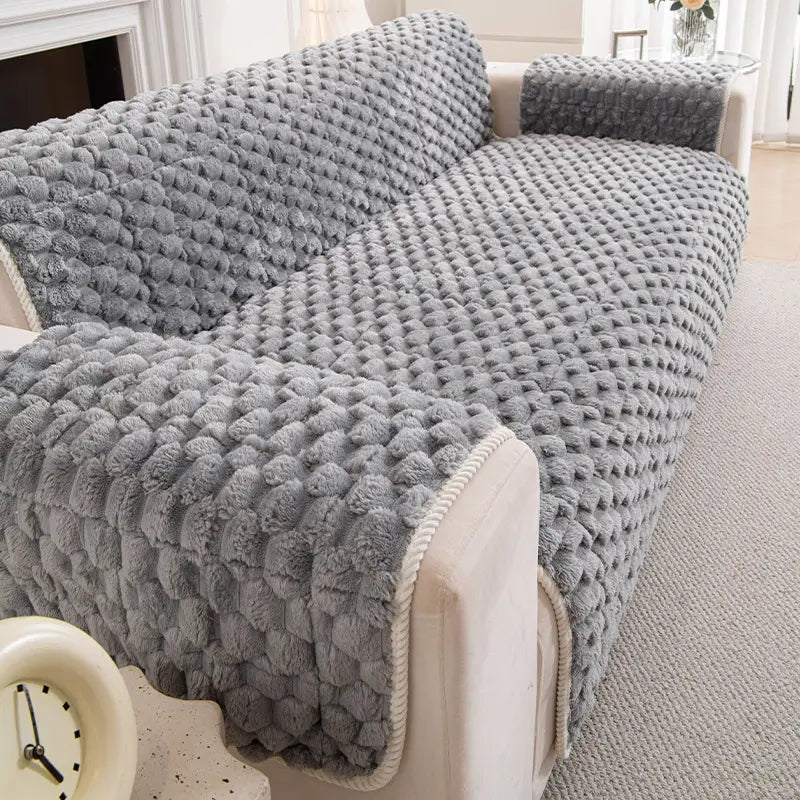 Plush Sofa Cover | One Piece Non Slip Couch Cover, Machine Washable