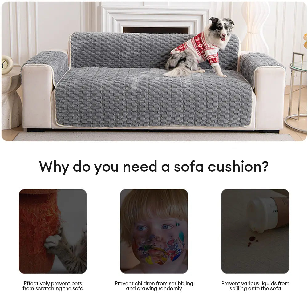 Plush Sofa Cover | One Piece Non Slip Couch Cover, Machine Washable