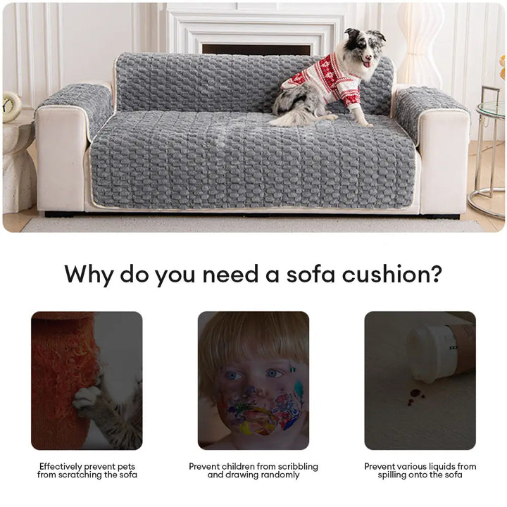 Plush Sofa Cover | One Piece Non Slip Couch Cover, Machine Washable
