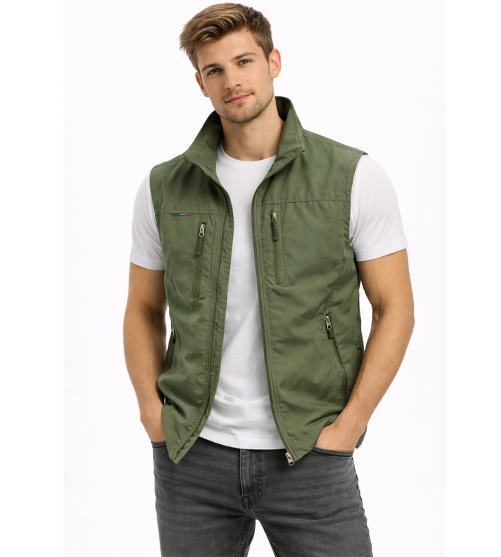 Men's Zip-Through Padded Gilet for Autumn and Winter in Black in Green
