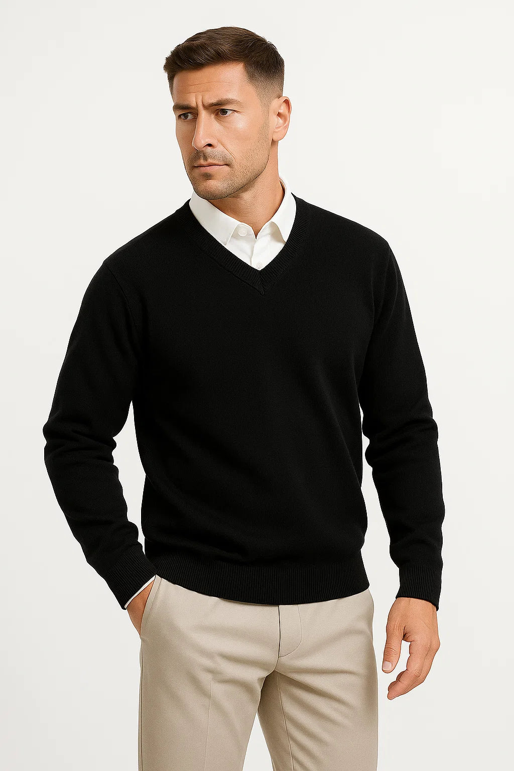 Men's V-Neck Cashmere Pullover, Slim Fit