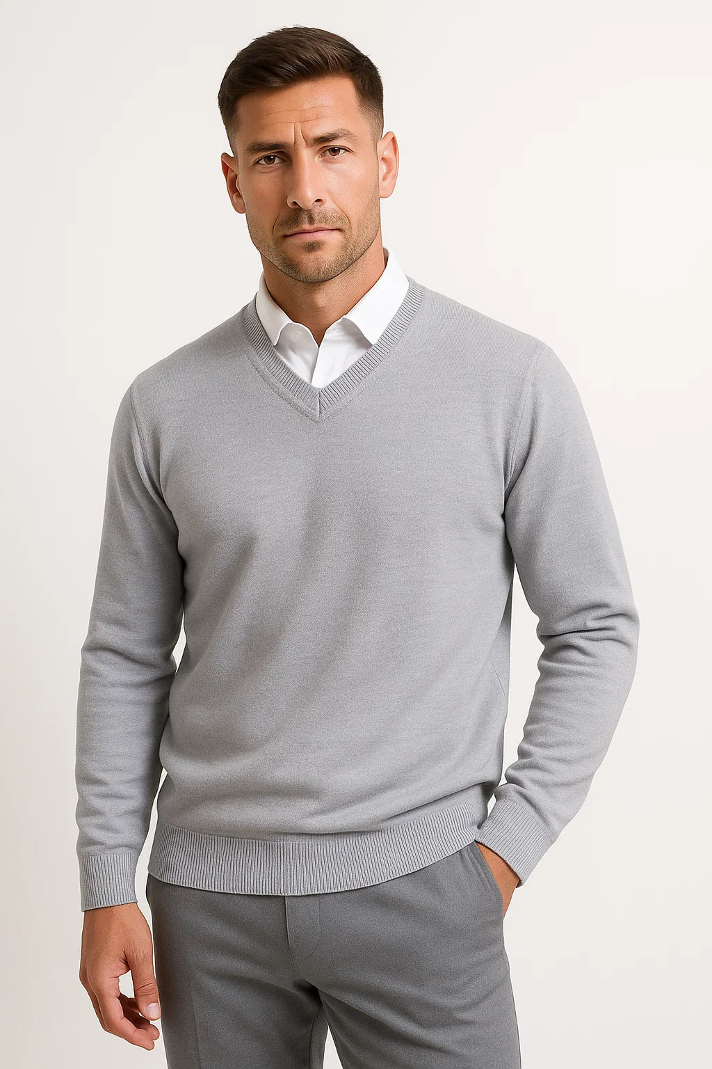 Men's V-Neck Cashmere Pullover, Slim Fit