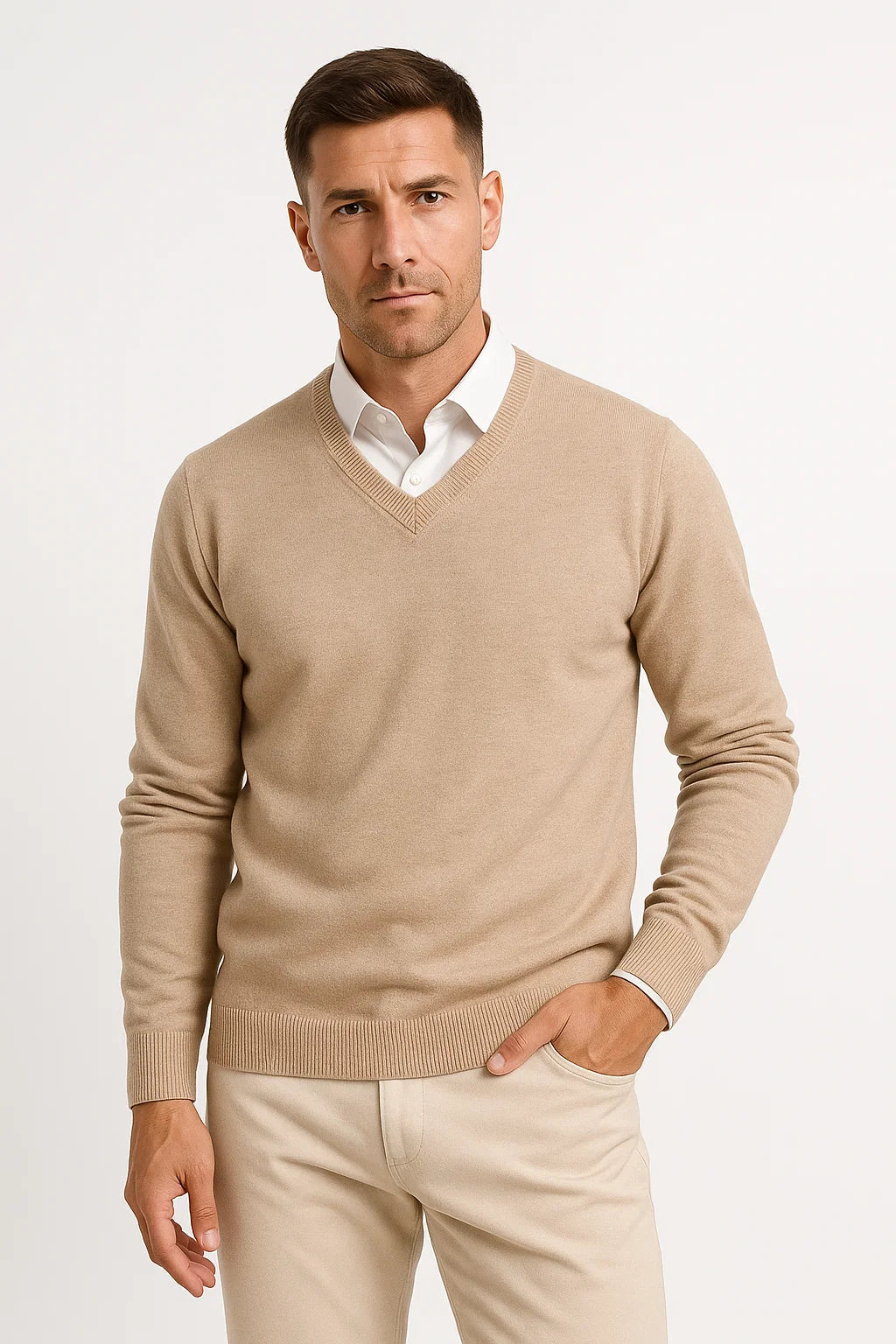 Men's V-Neck Cashmere Pullover, Slim Fit