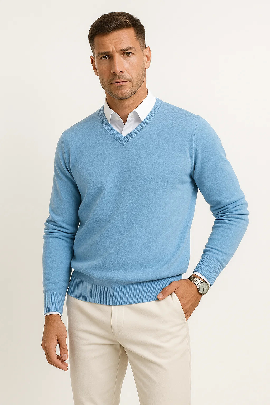 Men's V-Neck Cashmere Pullover, Slim Fit