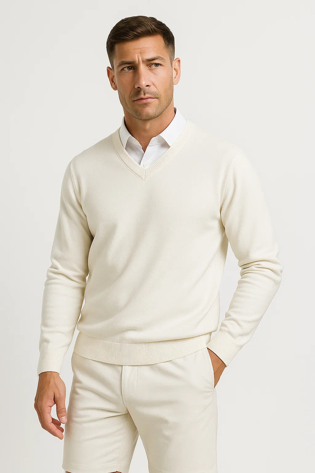Men's V-Neck Cashmere Pullover, Slim Fit