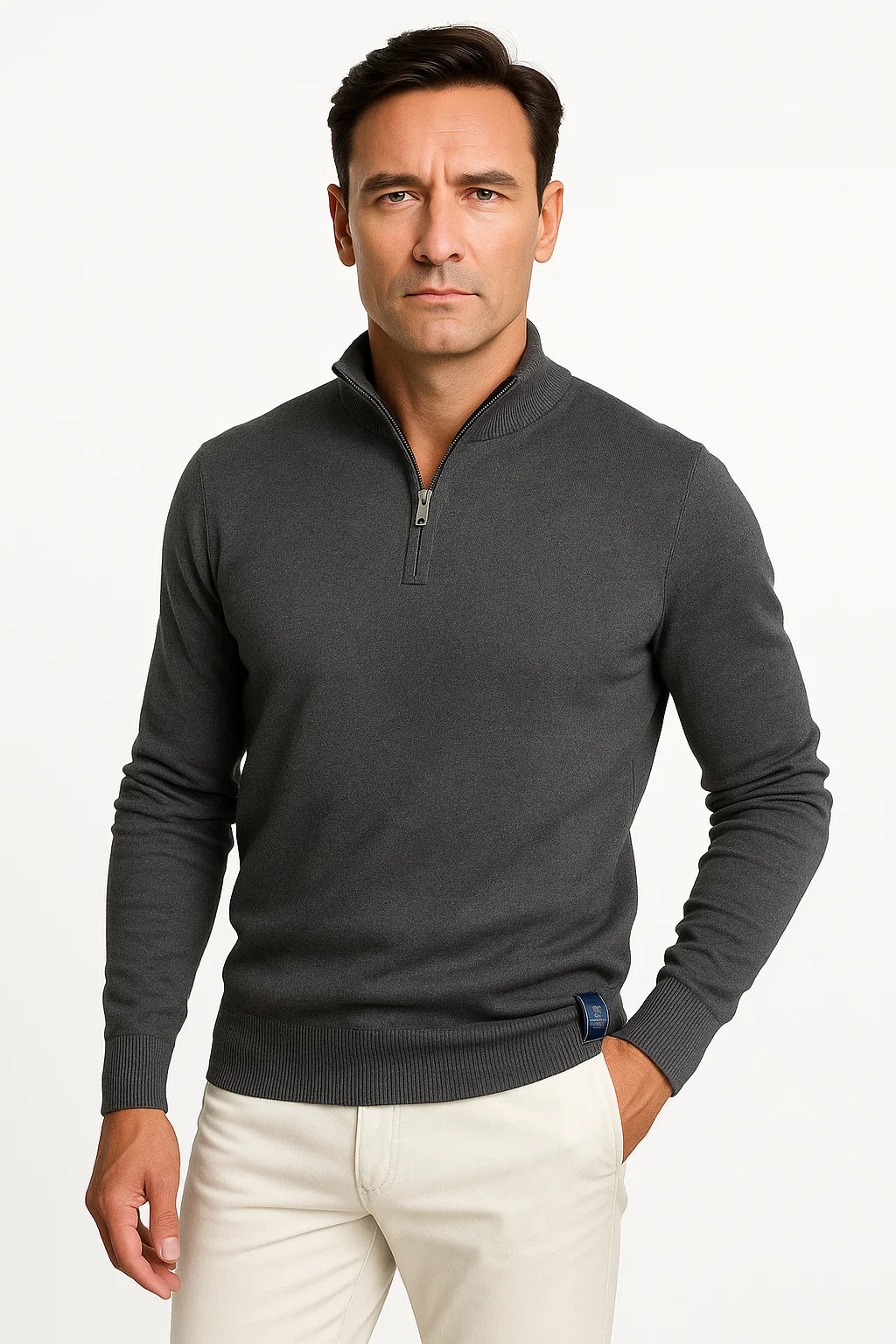 Men's Quarter-Zip Cotton-Blend Jumper with Classic Fit