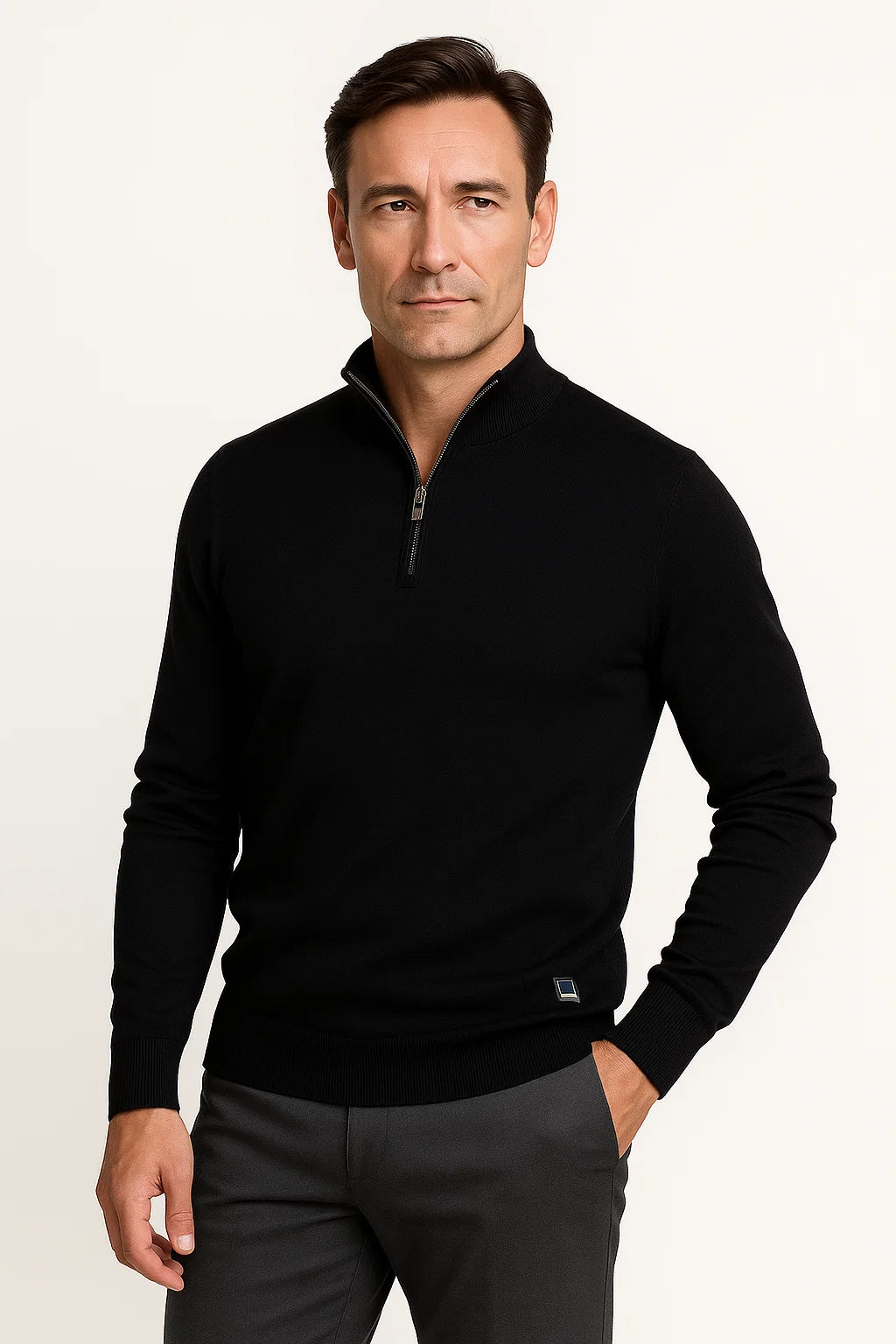 Men's Quarter-Zip Cotton-Blend Jumper with Classic Fit