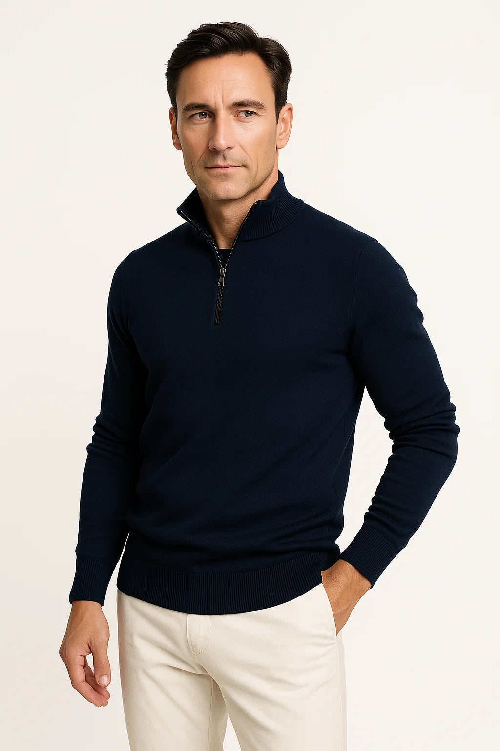 Men's Quarter-Zip Cotton-Blend Jumper with Classic Fit