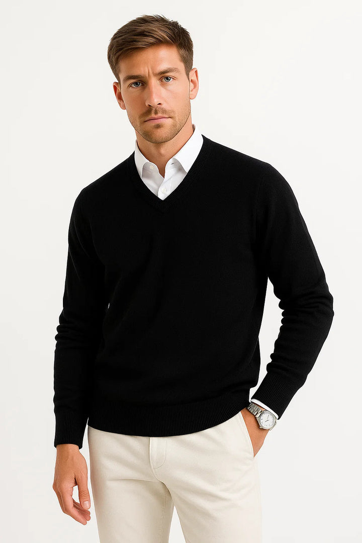 Men's V-Neck Wool-Blend Lightweight Knit