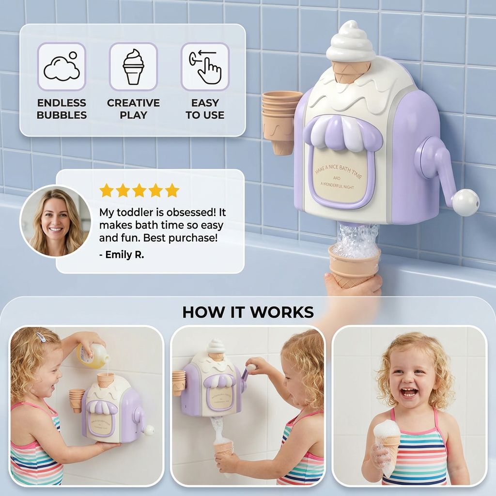 Ice Cream Machine Baby Bath Toy with Bubble Maker 3