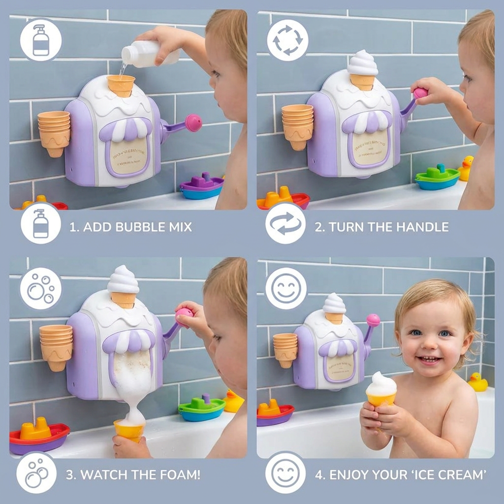 Ice Cream Machine Baby Bath Toy with Bubble Maker 4