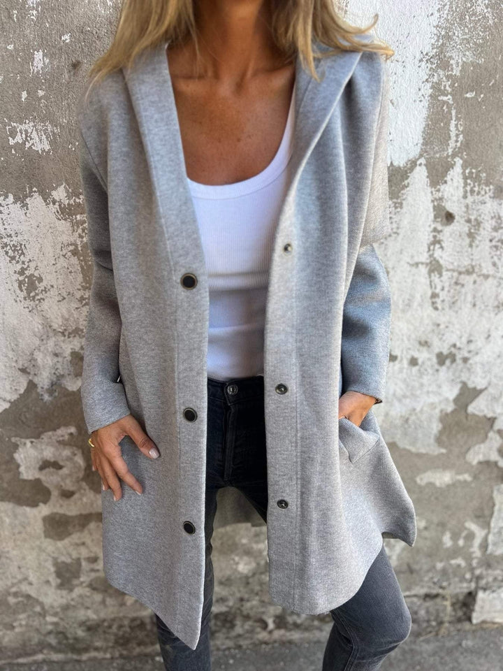 Knee Length Hooded Coat for Women with Patch Pockets (1)