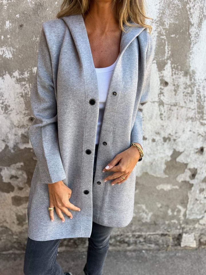 Knee Length Hooded Coat for Women with Patch Pockets (2)