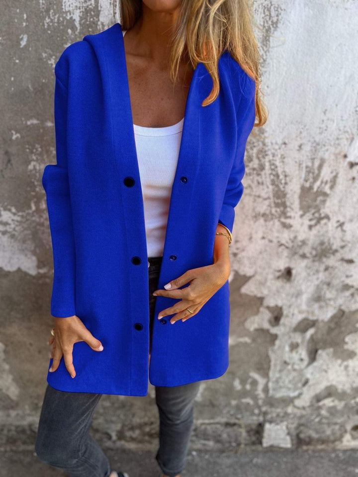 Knee Length Hooded Coat for Women with Patch Pockets (5)