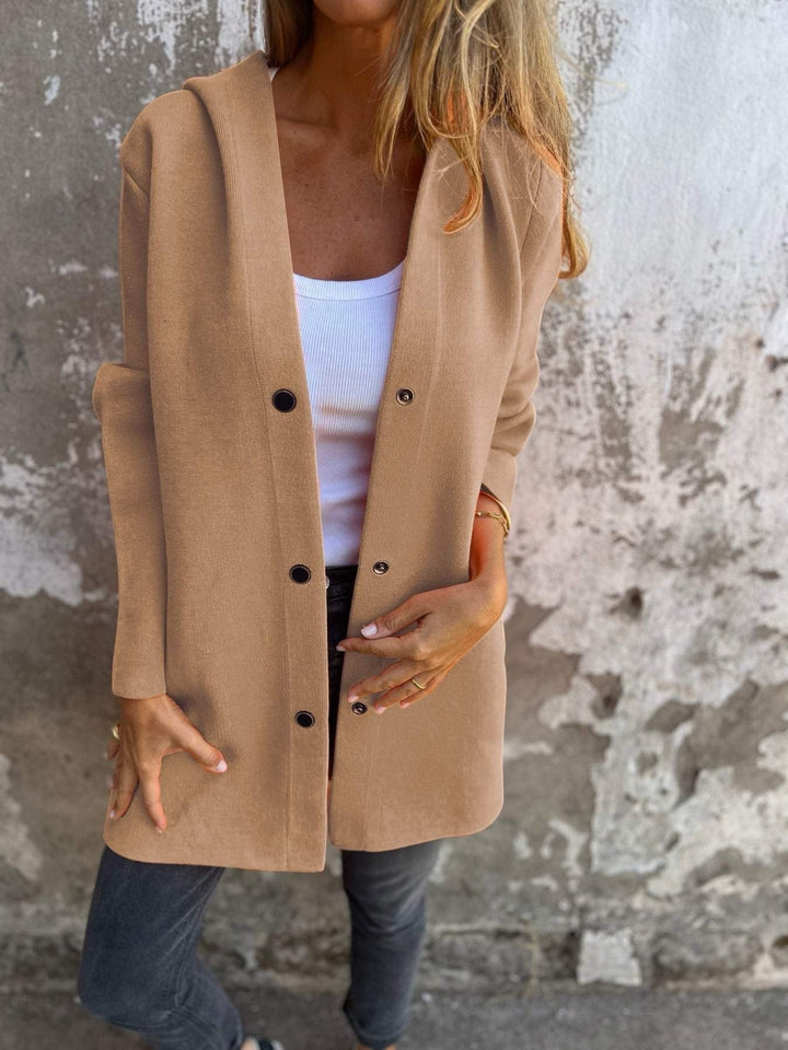 Knee Length Hooded Coat for Women with Patch Pockets (6)