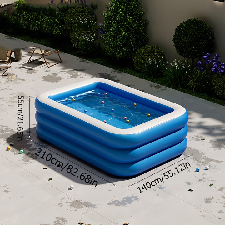 Inflatable Rectangular Family Swimming Pool | 3-Ring Outdoor Garden Pool 5