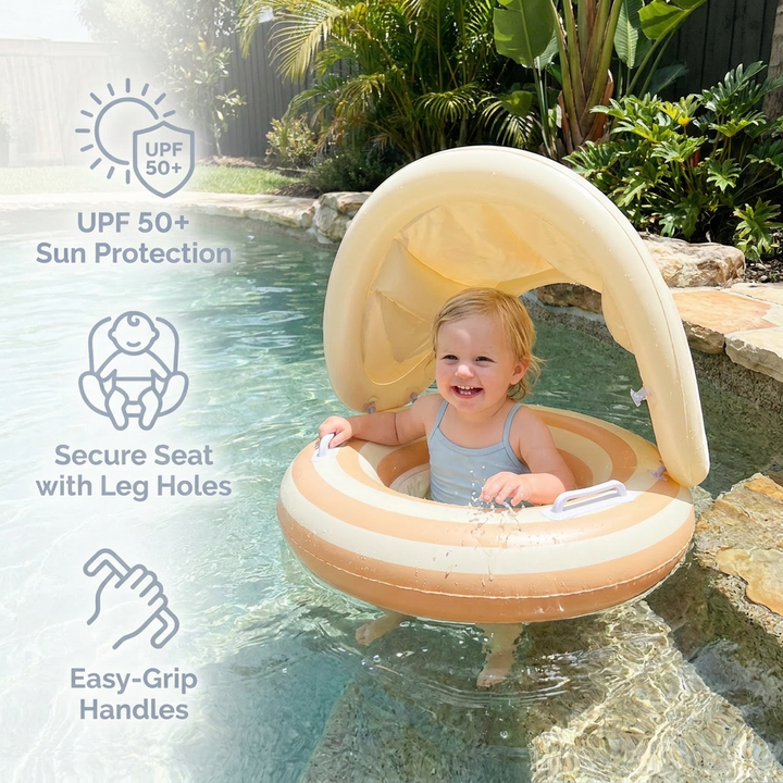Inflatable Retro Lollipop Baby Swim Ring with Removable Sun Canopy – Secure Seat for 6–36 Months 2