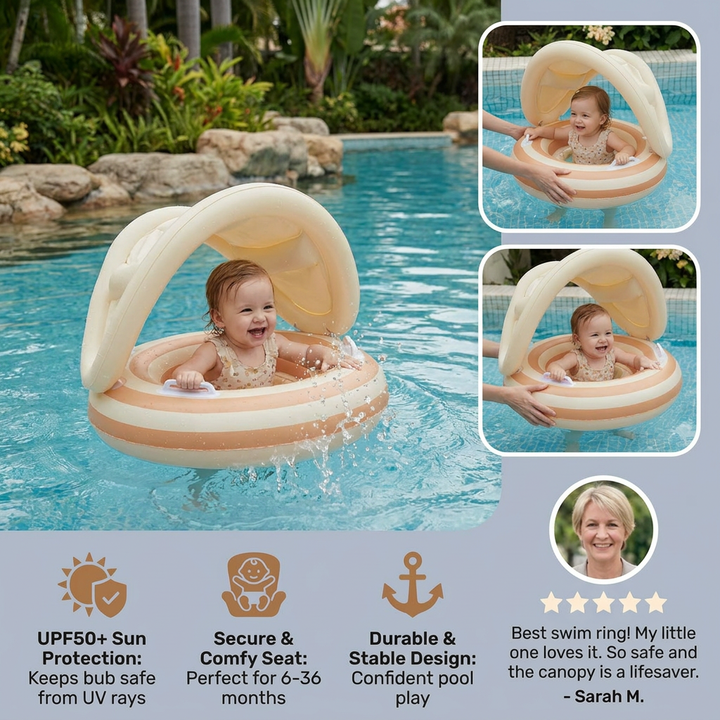 Inflatable Retro Lollipop Baby Swim Ring with Removable Sun Canopy – Secure Seat for 6–36 Months 3