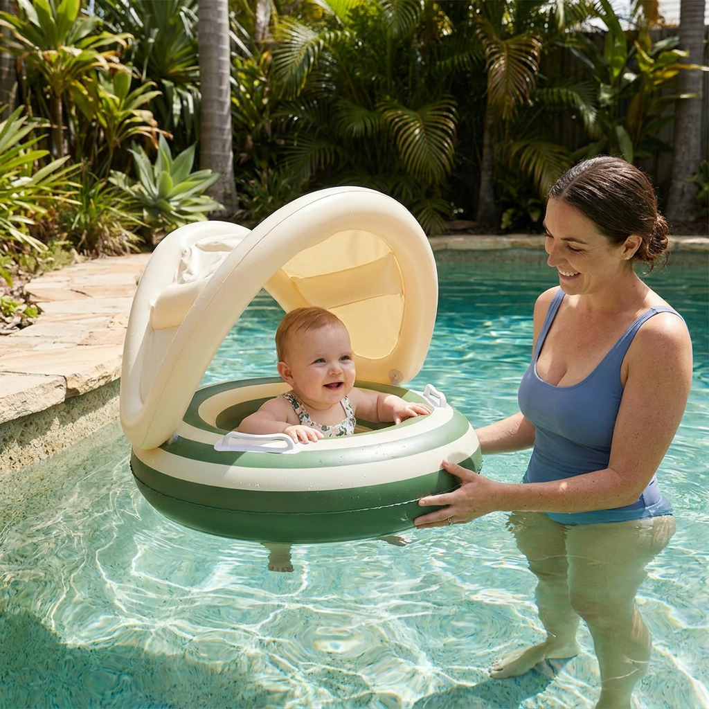 Inflatable Retro Lollipop Baby Swim Ring with Removable Sun Canopy – Secure Seat for 6–36 Months 6