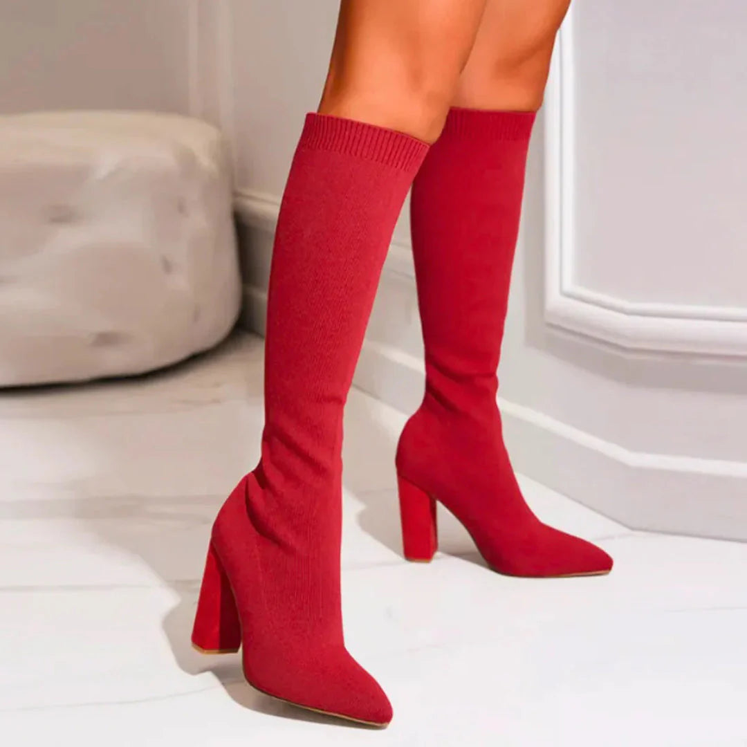 Women's Knitted High-Heel Winter Boots