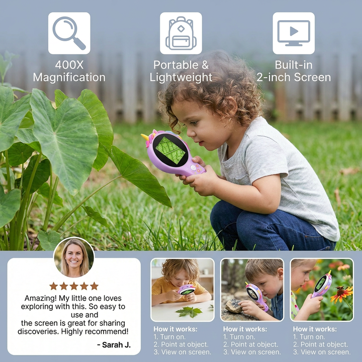 Kids Digital Video Microscope with Screen – Portable Science Explorer for Little Investigators 3