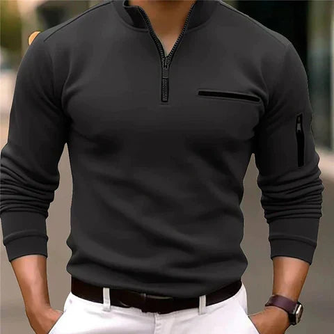 Men's Zip-Through Oversized Jumper in Black