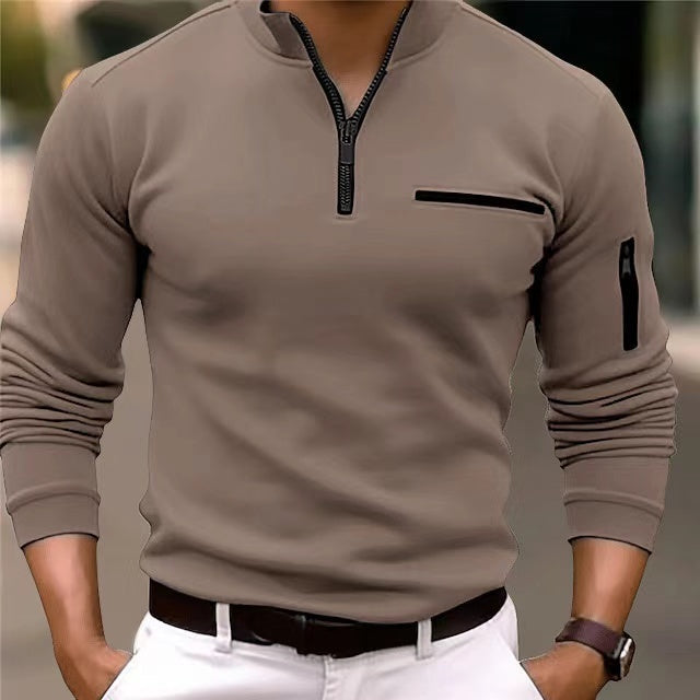Men's Zip-Through Oversized Jumper in Coffee