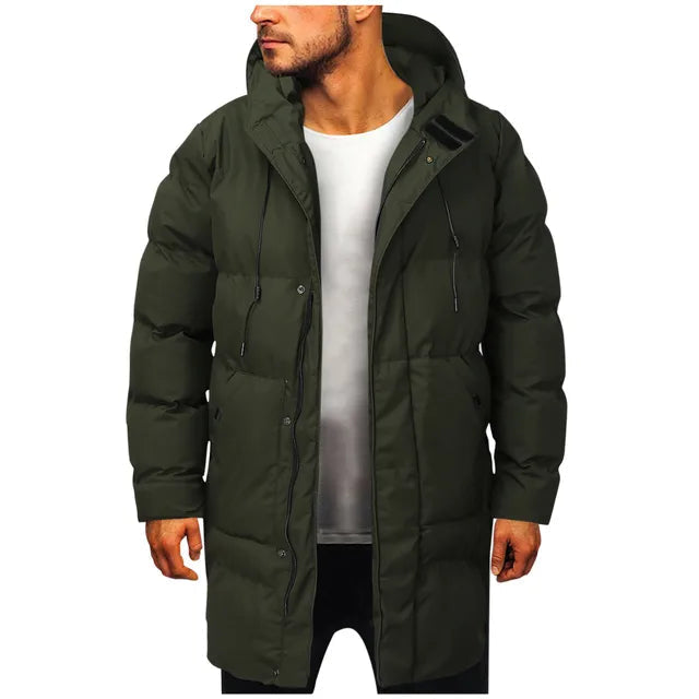 Mid Length Hooded Puffer Coat for Men with Drawstring Hood (3)
