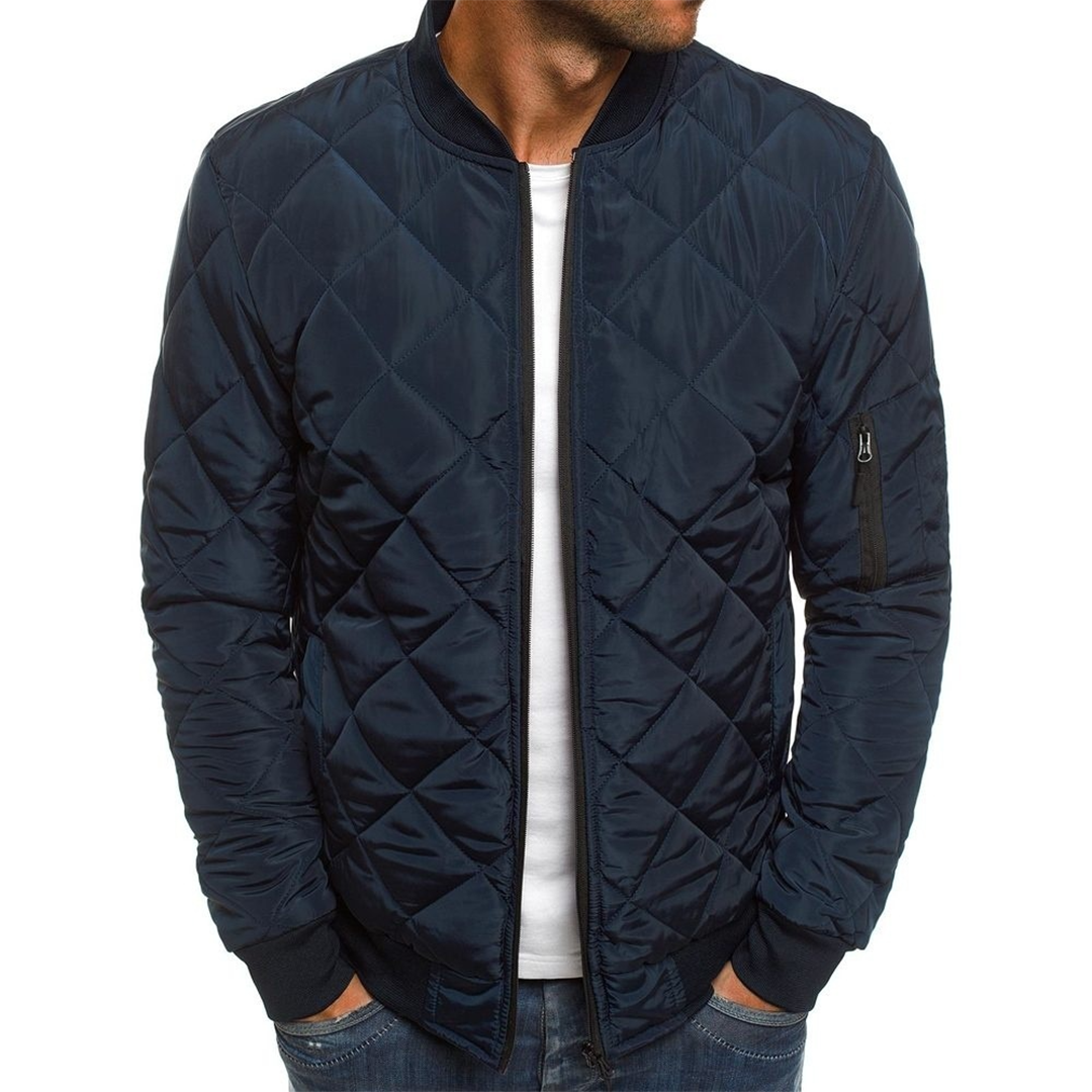 Men's Casual Quilted Bomber Jacket with Zip