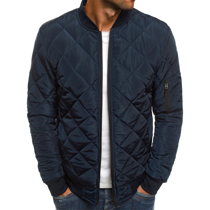 Men's Casual Quilted Bomber Jacket with Zip