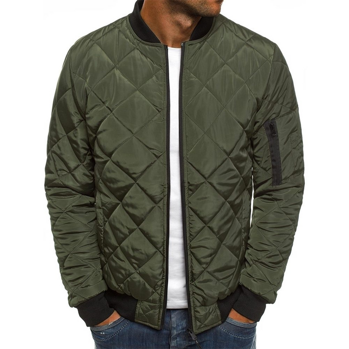 Men's Casual Quilted Bomber Jacket with Zip