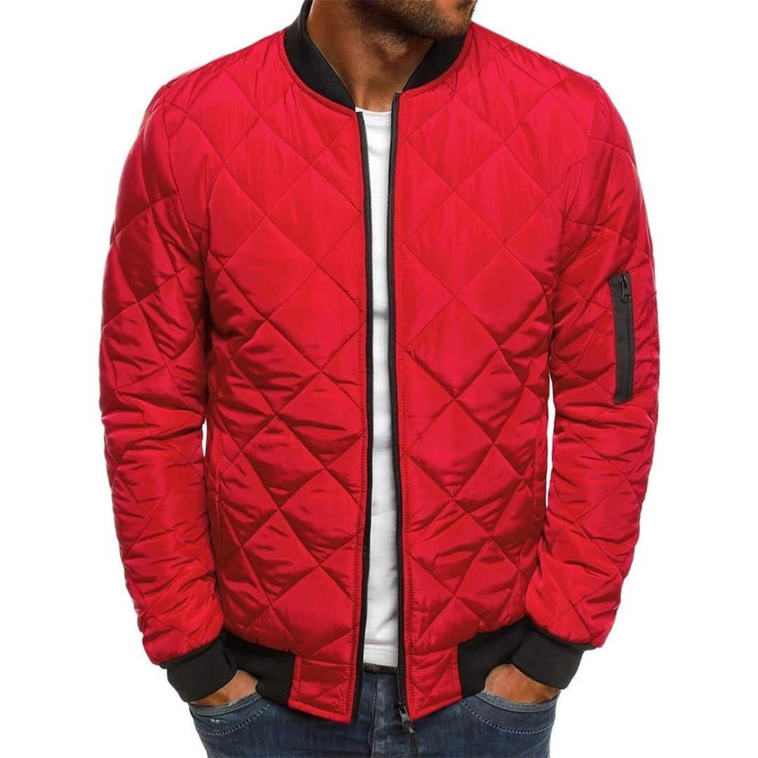 Men's Casual Quilted Bomber Jacket with Zip