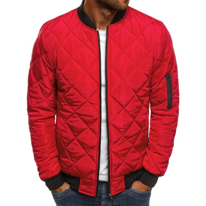 Men's Casual Quilted Bomber Jacket with Zip