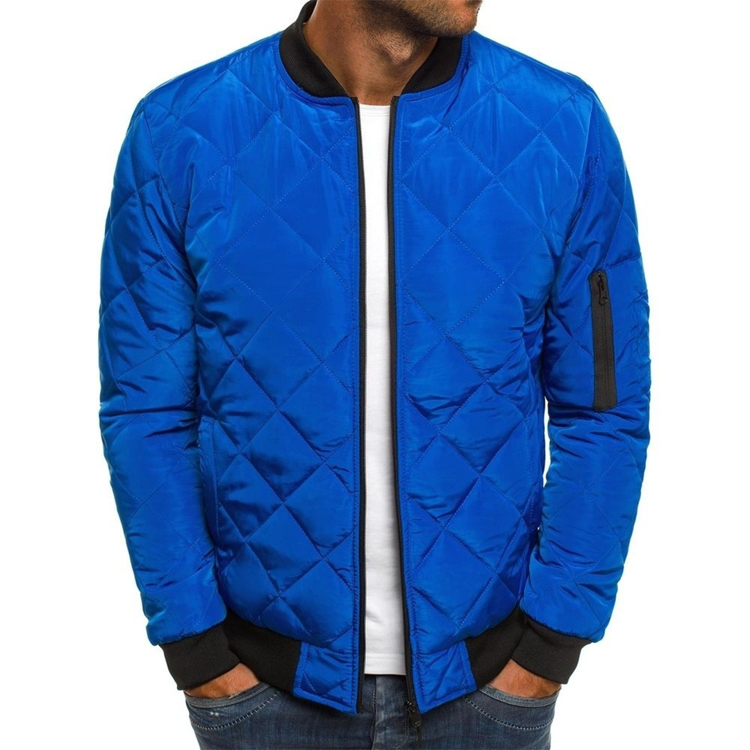 Men's Casual Quilted Bomber Jacket with Zip
