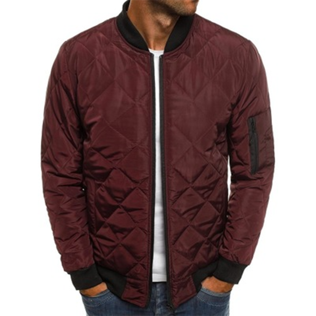 Men's Casual Quilted Bomber Jacket with Zip