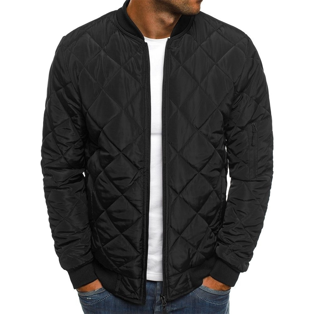 Men's Casual Quilted Bomber Jacket with Zip