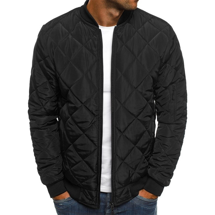 Men's Casual Quilted Bomber Jacket with Zip