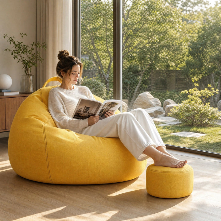 Large Bean Bag Sofa Chair - Linen Lounge Seat for Living Room & Bedroom 2