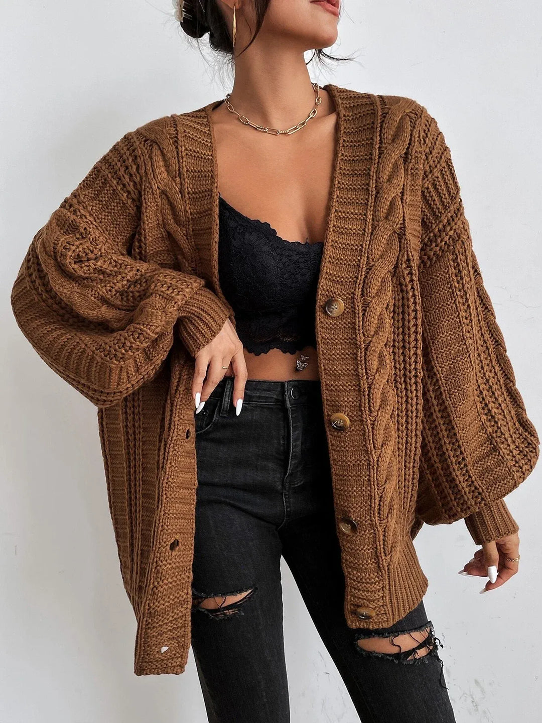 Oversized Cable Knit Cardigan for Women, image 2