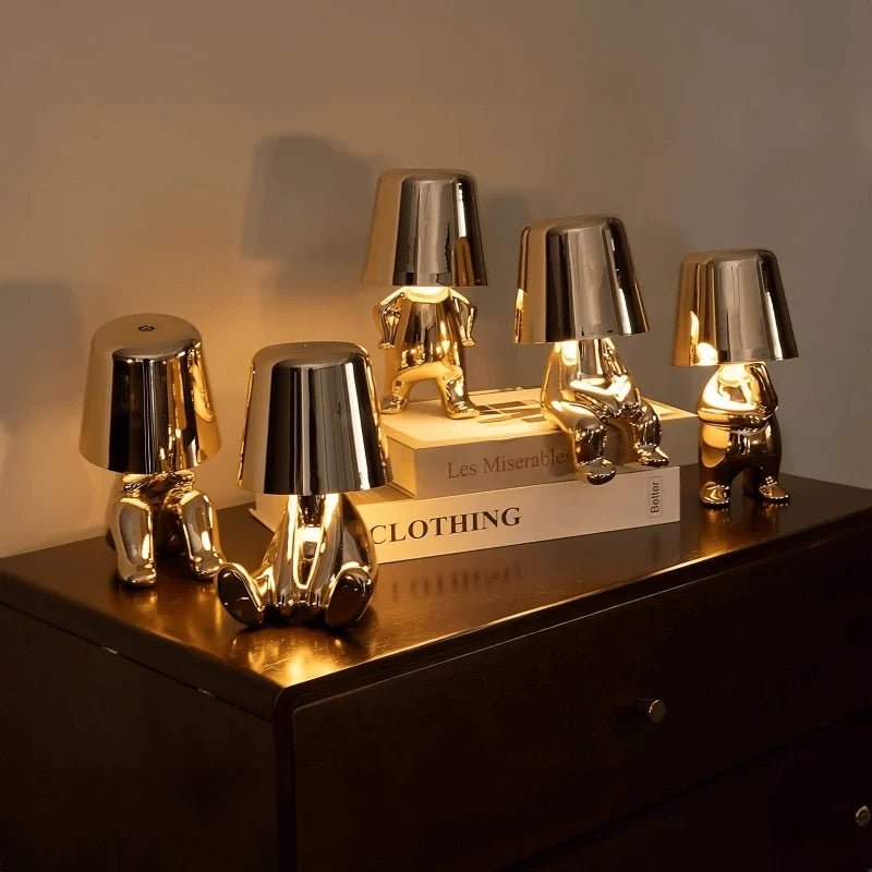 Poseable Figure Desk Lamp | Character Light in Gold or Silver