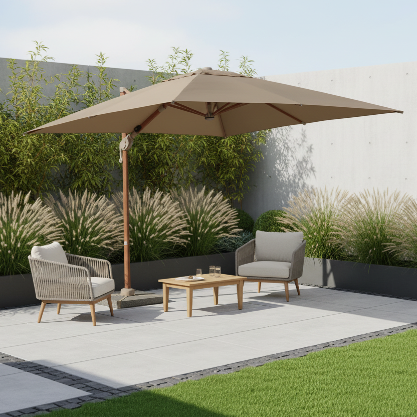 Luxury 3m x 3m Cantilever Garden Parasol | LED Lights, 360° Rotation & Granite Base | Premium Outdoor Shade for Patio & Garden 0