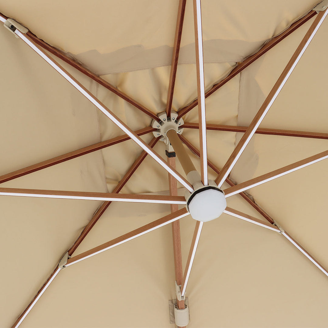 Luxury 3m x 3m Cantilever Garden Parasol | LED Lights, 360° Rotation & Granite Base | Premium Outdoor Shade for Patio & Garden 3