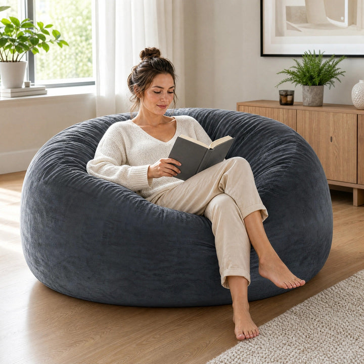 Memory Foam Bean Bag Chair - Soft Microfiber Lounge Chair for Adults & Kids 1