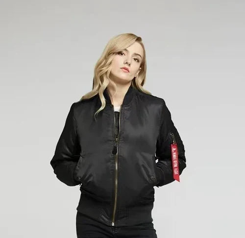 Women's Casual Bomber Jacket with Full Zip