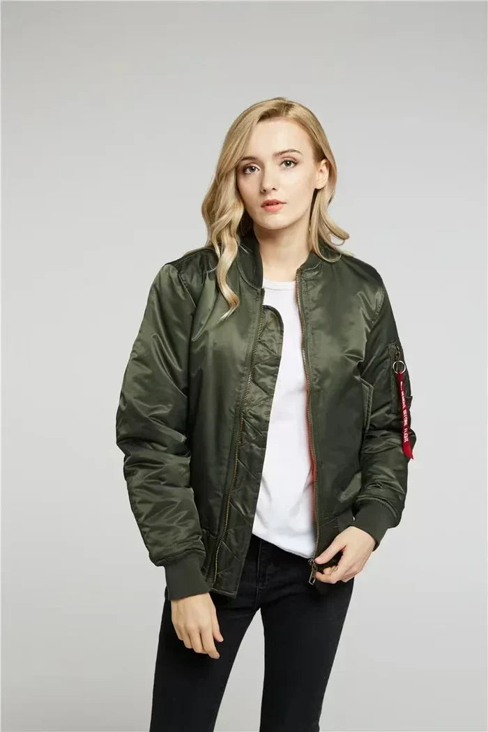 Women's Casual Bomber Jacket with Full Zip