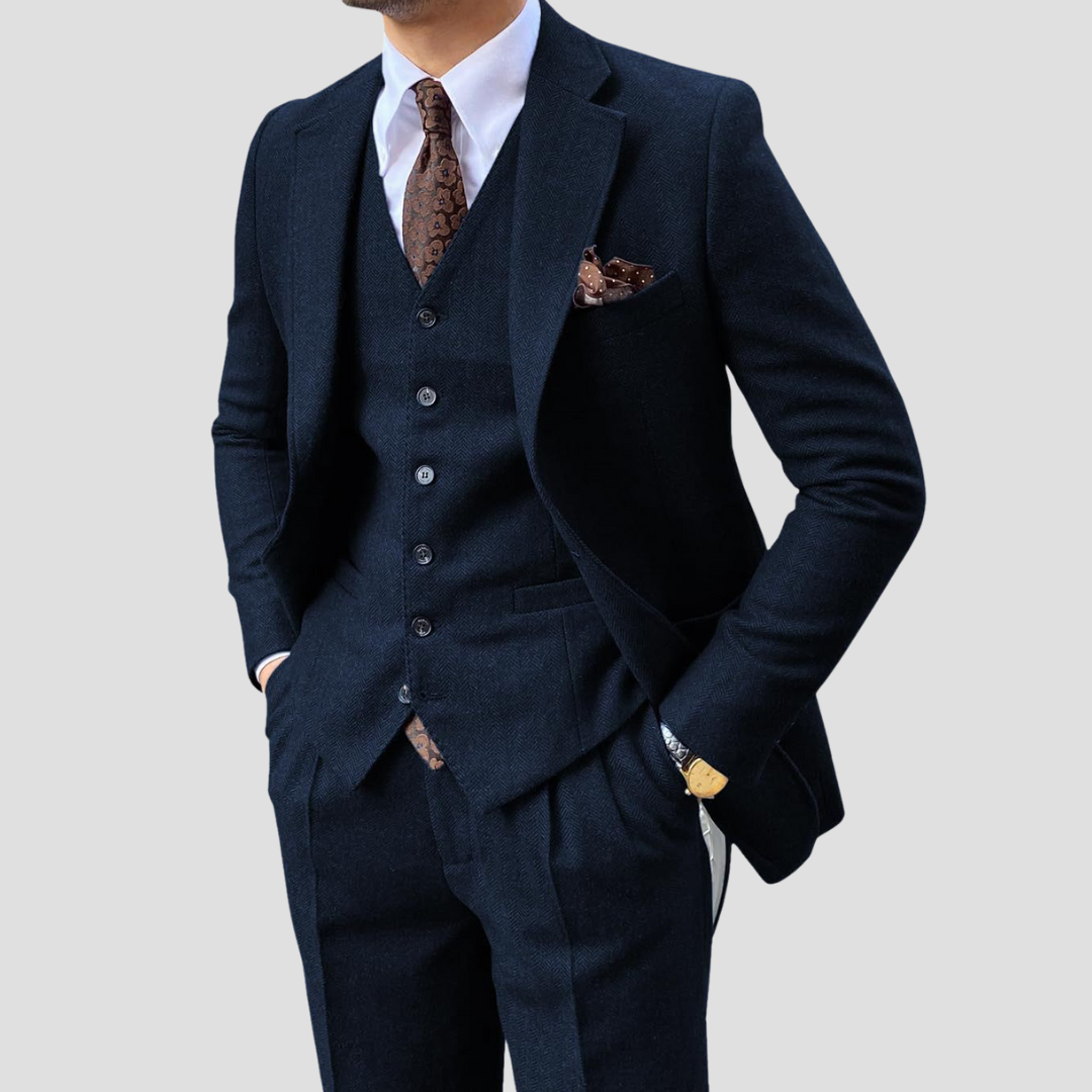 Men's Three-Piece Slim Fit Suit with Matching Waistcoat