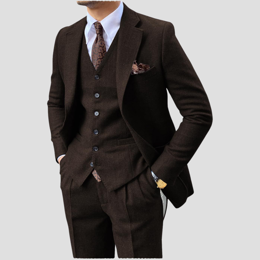 Men's Three-Piece Slim Fit Suit with Matching Waistcoat